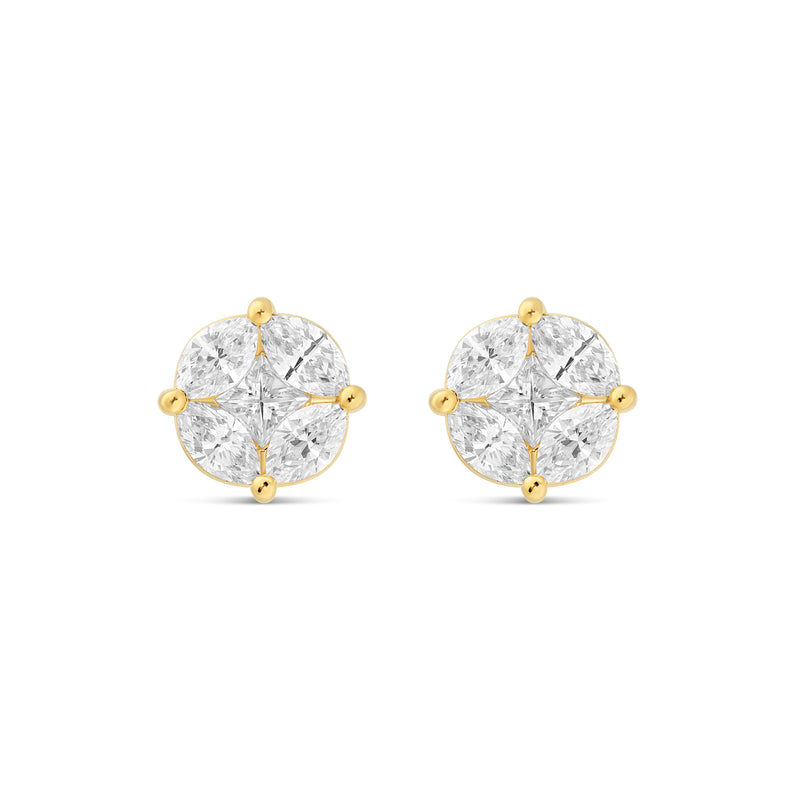 10K Yellow Gold Stud with Multi-Shape Diamond Earring