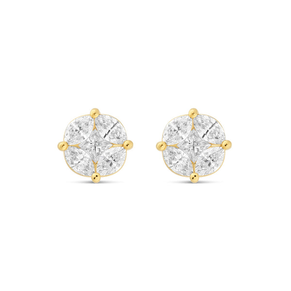 Large Mixed Shape Marquise and Round Diamond Studs