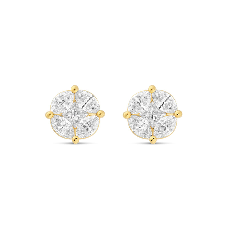 Large Mixed Shape Marquise and Round Diamond Studs