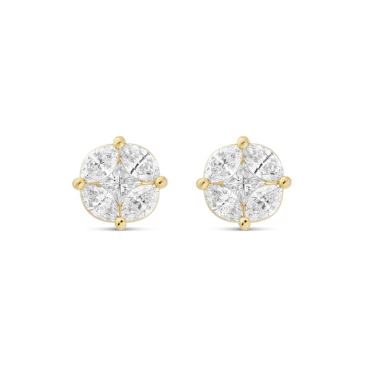 Large Mixed Shape Marquise and Round Diamond Studs