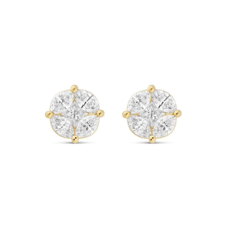 Large Mixed Shape Marquise and Round Diamond Studs