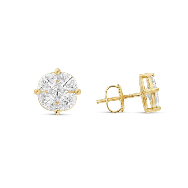 Large Mixed Shape Marquise and Round Diamond Studs