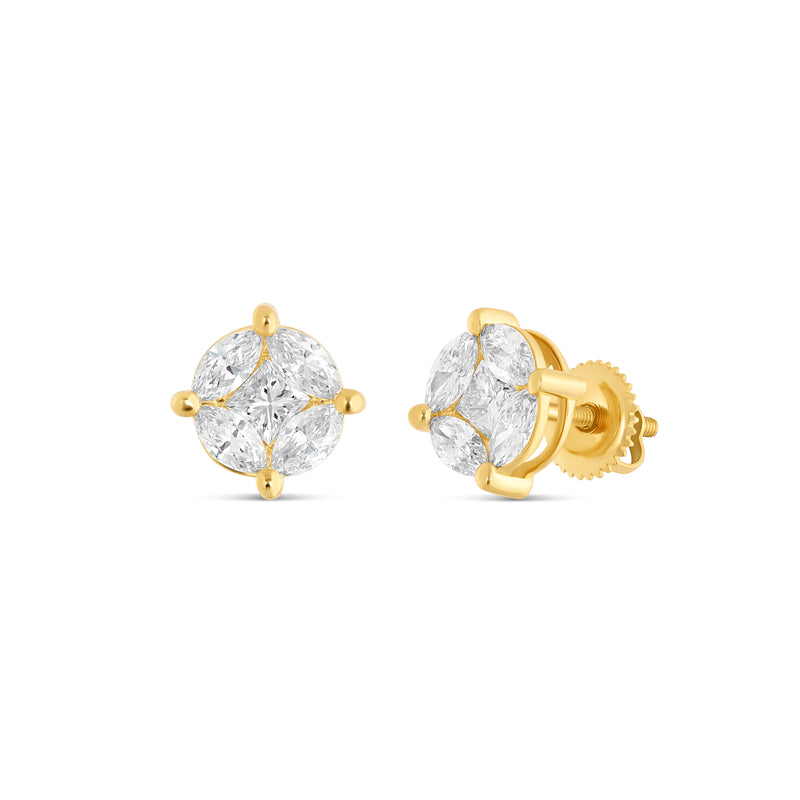 10K Yellow Gold Medium Stud with Multi-Shape Diamond Earring