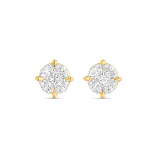 10K Yellow Gold Medium Stud with Multi-Shape Diamond Earring