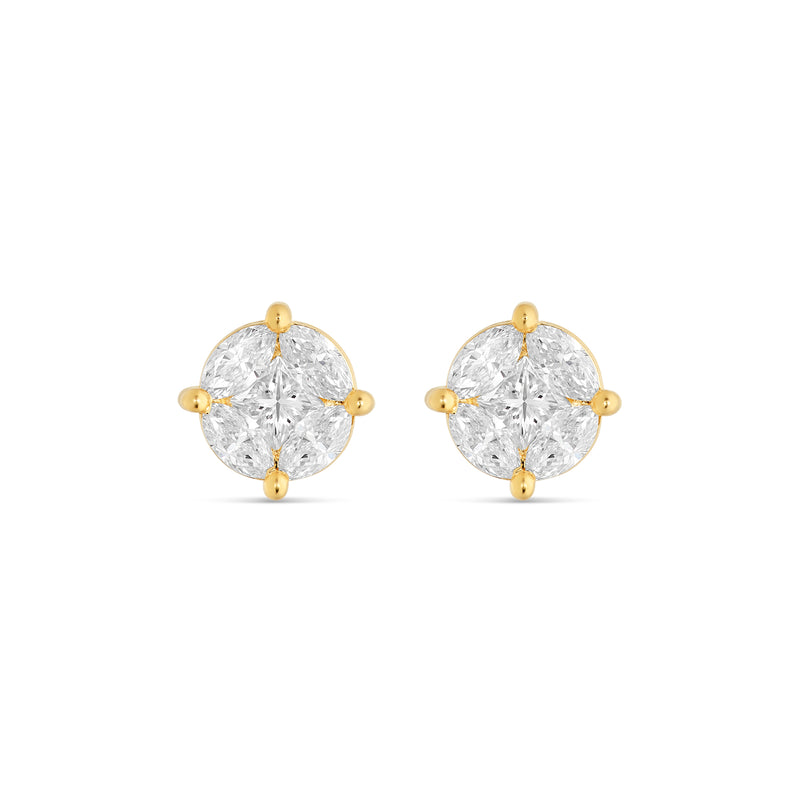 10K Yellow Gold Medium Stud with Multi-Shape Diamond Earring