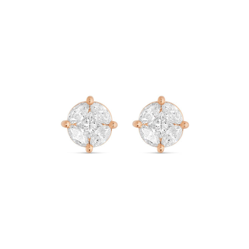 10k Unique Diamond Earrings with Marquise and Round Cut Diamonds