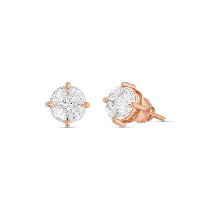 10k Unique Diamond Earrings with Marquise and Round Cut Diamonds