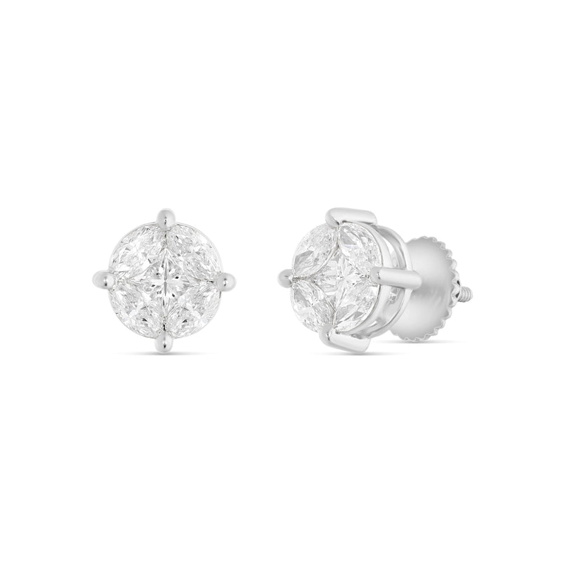 Large Mixed Shape Marquise and Round Diamond Studs