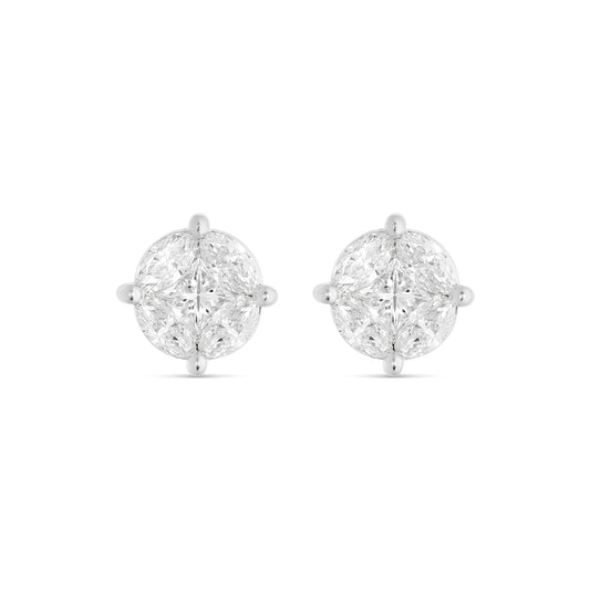 10K White Gold Stud with Multi-Shape Diamond Earring