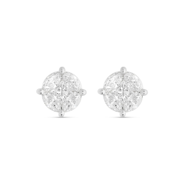 10K White Gold Stud with Multi-Shape Diamond Earring