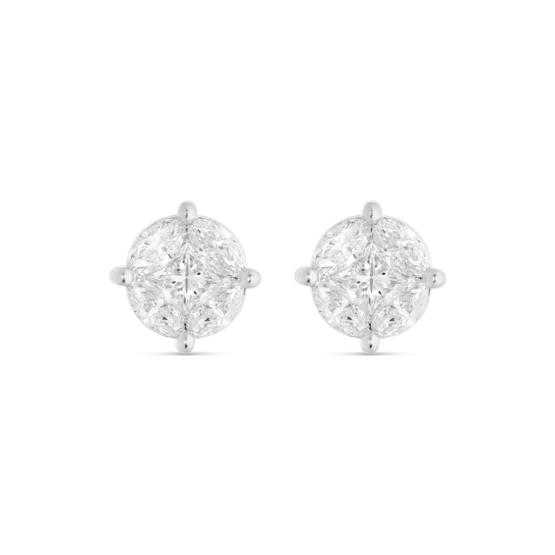 Large Mixed Shape Marquise and Round Diamond Studs