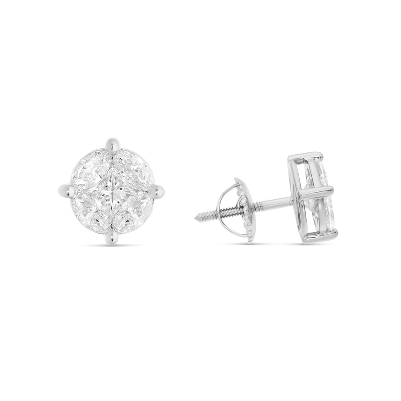 Large Mixed Shape Marquise and Round Diamond Studs