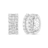 18K White Gold Baguette & Round Diamond Huggie Earrings