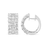 18K White Gold Baguette & Round Diamond Huggie Earrings