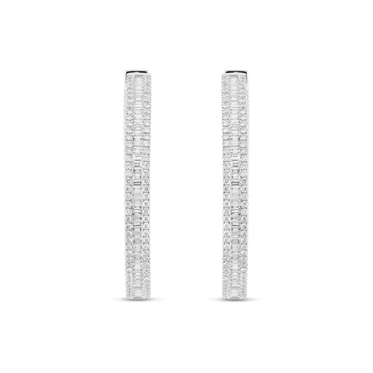 18K White Gold Baguette Diamond Inside-Out Hoop Earrings