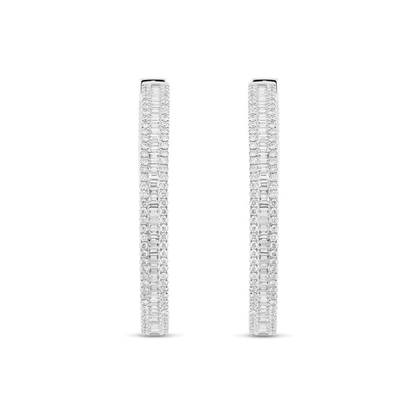 18K White Gold Baguette Diamond Inside-Out Hoop Earrings