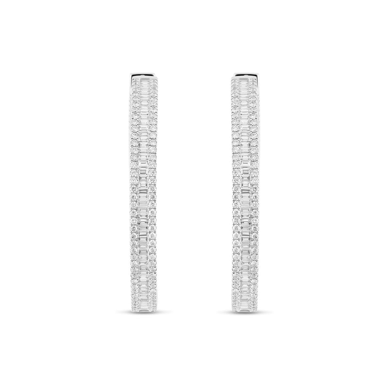 18K White Gold Baguette Diamond Inside-Out Hoop Earrings