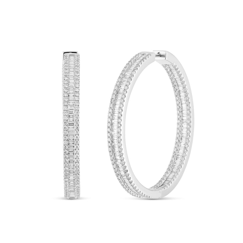 18K White Gold Baguette Diamond Inside-Out Hoop Earrings