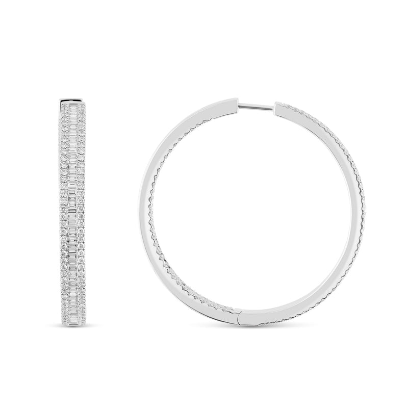 18K White Gold Baguette Diamond Inside-Out Hoop Earrings