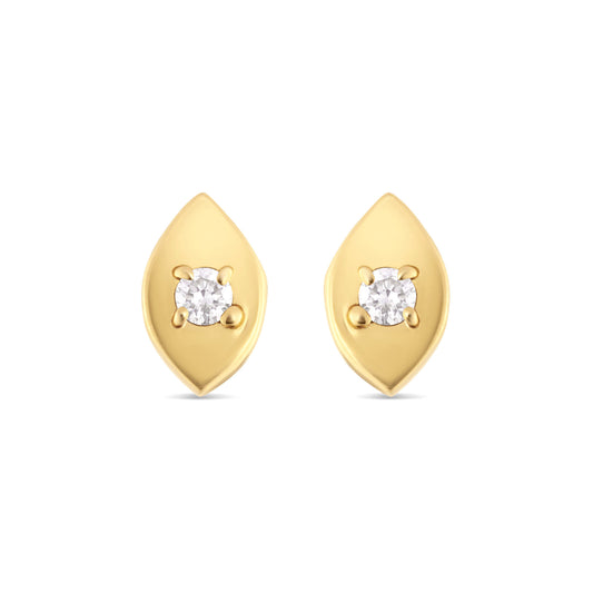 Solid Yellow Gold Diamond Evil Eye Earrings