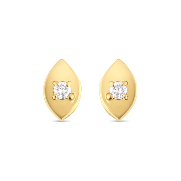 Solid Yellow Gold Diamond Evil Eye Earrings