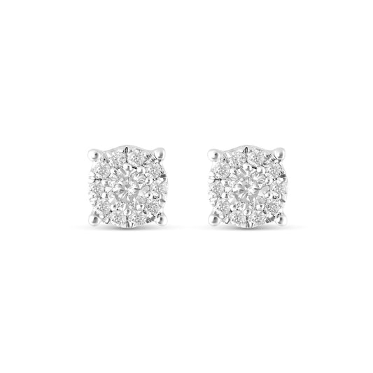 10K White Gold .20 CTW Diamond Cluster Stud Earrings