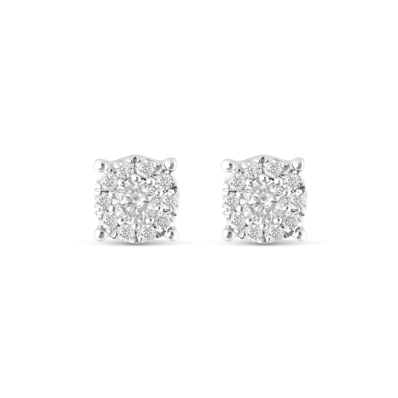 10K White Gold .20 CTW Diamond Cluster Stud Earrings