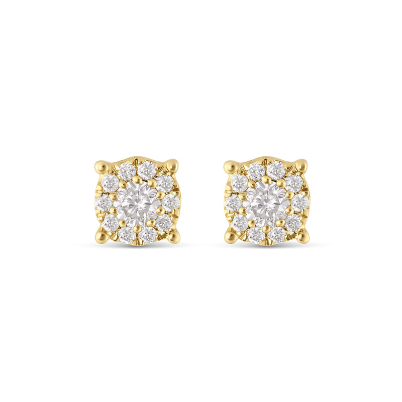 10K Yellow Gold Diamond Cluster Stud Earrings