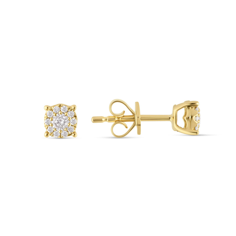 10K Yellow Gold Diamond Cluster Stud Earrings