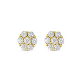 10 Karat Yellow Gold Flower Stud Diamond Earrings 0.20ct