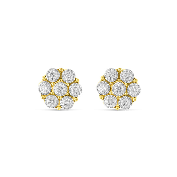 10 Karat Yellow Gold Flower Stud Diamond Earrings 0.20ct