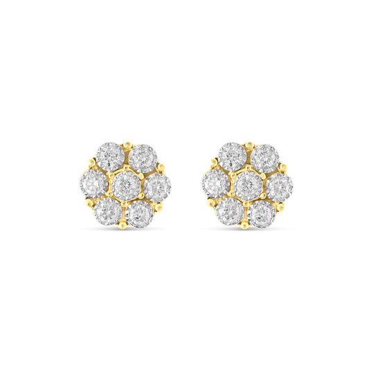 0.20 ct Yellow Gold Flower Stud Bezel Set Diamond Earrings