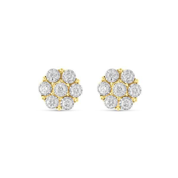 10 Karat Yellow Gold Flower Stud Diamond Earrings 0.20ct