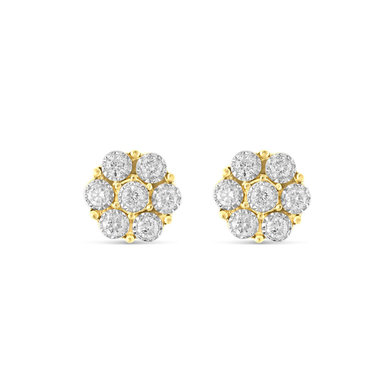 10 Karat Yellow Gold Flower Stud Diamond Earrings 0.20ct