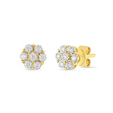 0.20 ct Yellow Gold Flower Stud Bezel Set Diamond Earrings