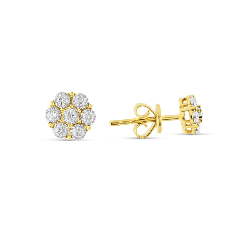 0.20 ct Yellow Gold Flower Stud Bezel Set Diamond Earrings