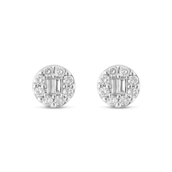 10K White gold Diamond Cluster Stud Earrings