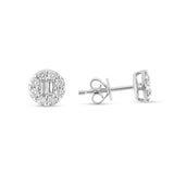 10K White gold Diamond Cluster Stud Earrings