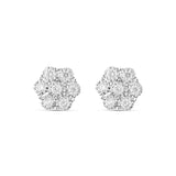 10K White gold Diamond Flower Stud Earrings