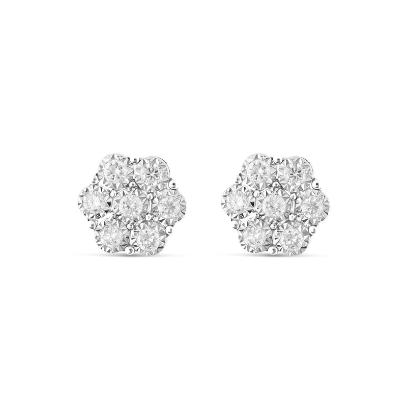 10K White gold Diamond Flower Stud Earrings