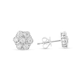 10K White gold Diamond Flower Stud Earrings