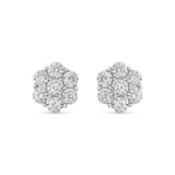 10K White Gold with Diamond Flower Stud Earrings