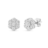 10K White Gold with Diamond Flower Stud Earrings