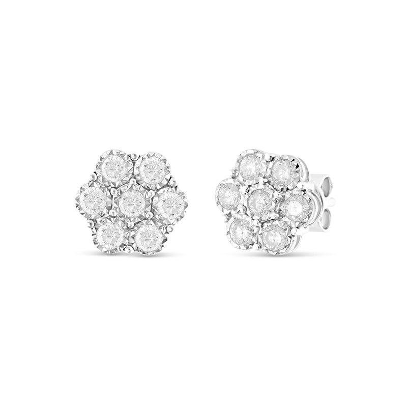 White Gold Diamond Flower Stud Earrings