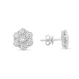 10K White Gold with Diamond Flower Stud Earrings