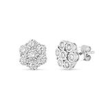 10K White Gold with Diamond Flower Stud Earrings