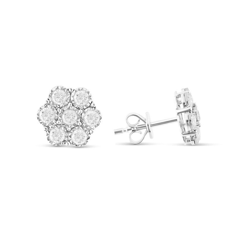 White Gold Diamond Flower Stud Earrings