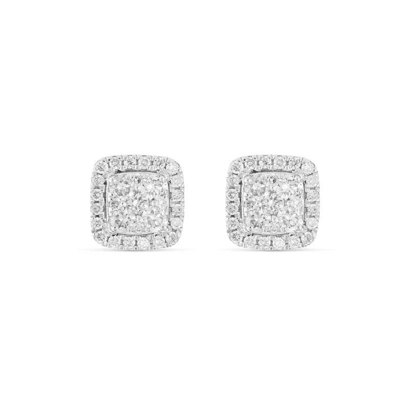 14K White Gold Cushion Cut Diamond Halo Stud Earrings