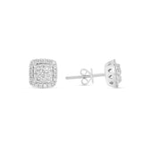 14K White Gold Cushion Cut Diamond Halo Stud Earrings