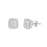 14K White Gold Cushion Cut Diamond Halo Stud Earrings